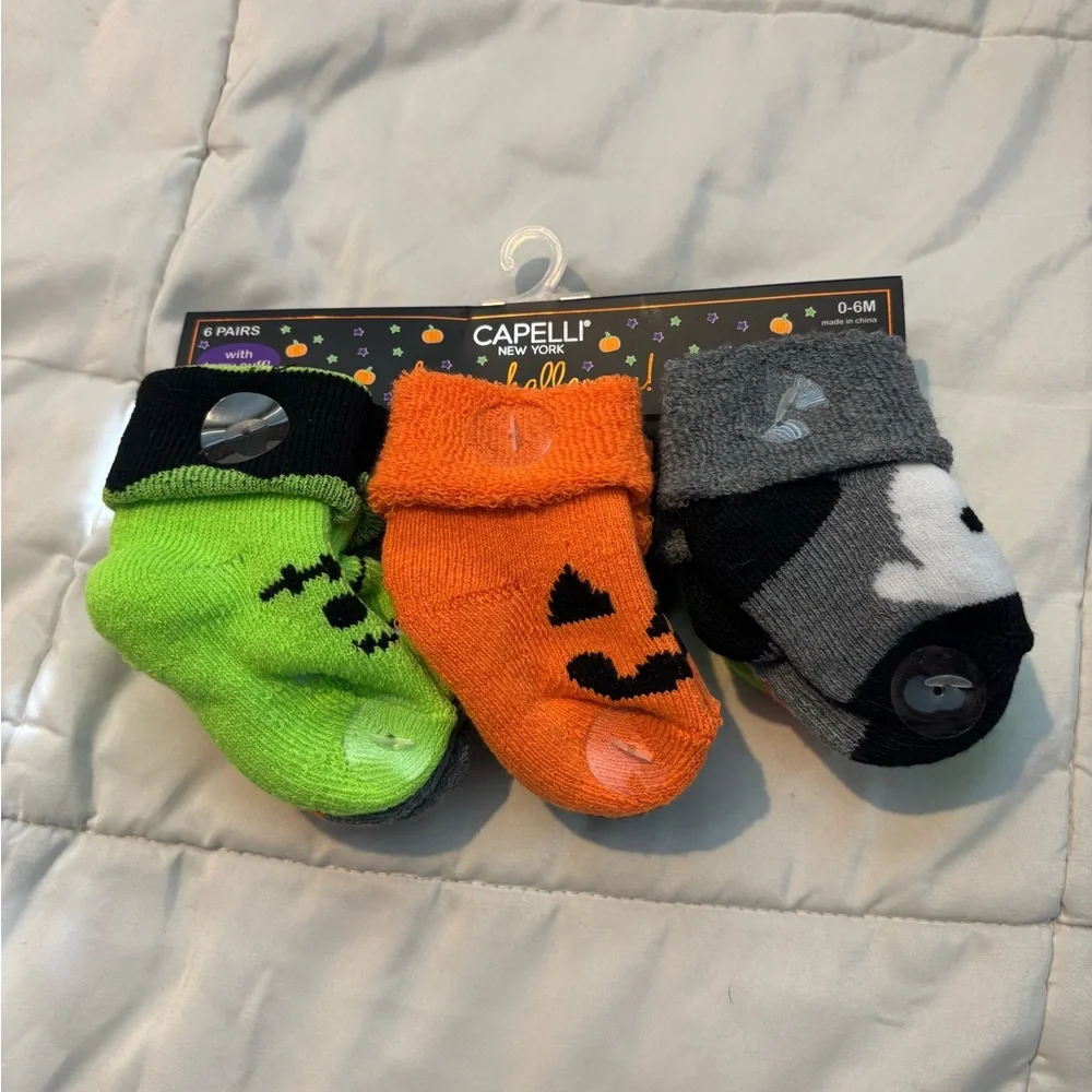NEW Capelli of New York Halloween Baby Socks - Green, Orange 0-6 Months 6 pairs